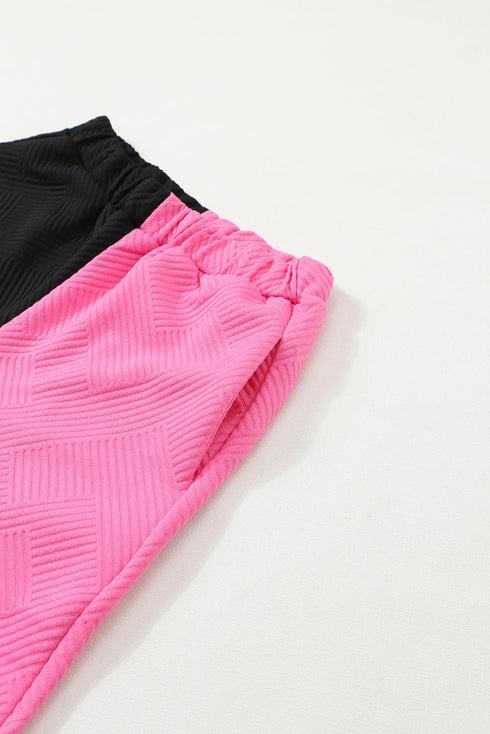 Multi-Color Contrast Color Block Textured Casual 2pcs Outfit